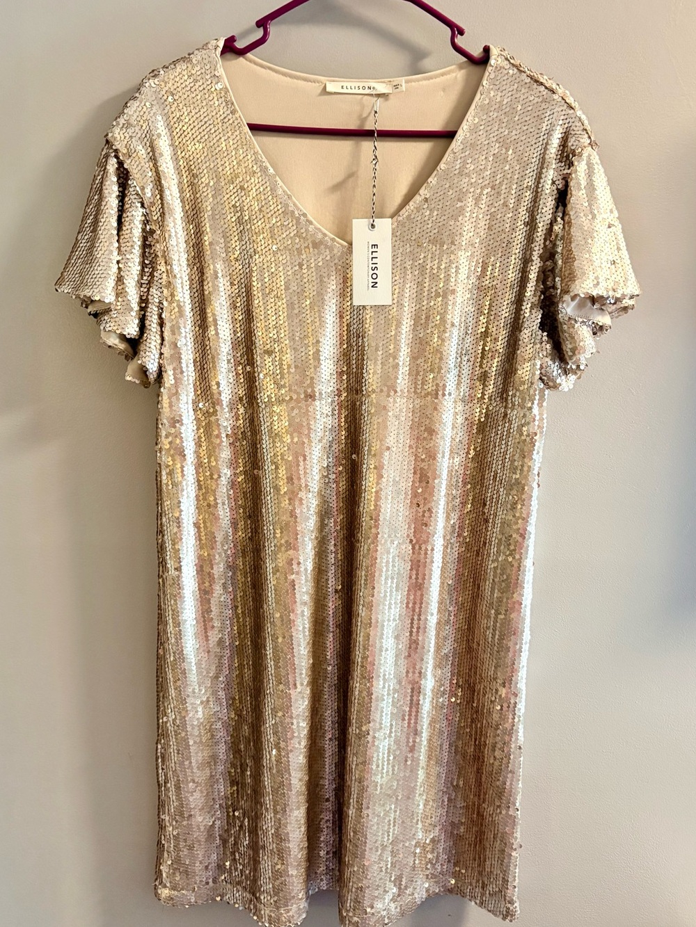 Ellison Gold Sequin V-Neck Flutter Sleeve Dress
